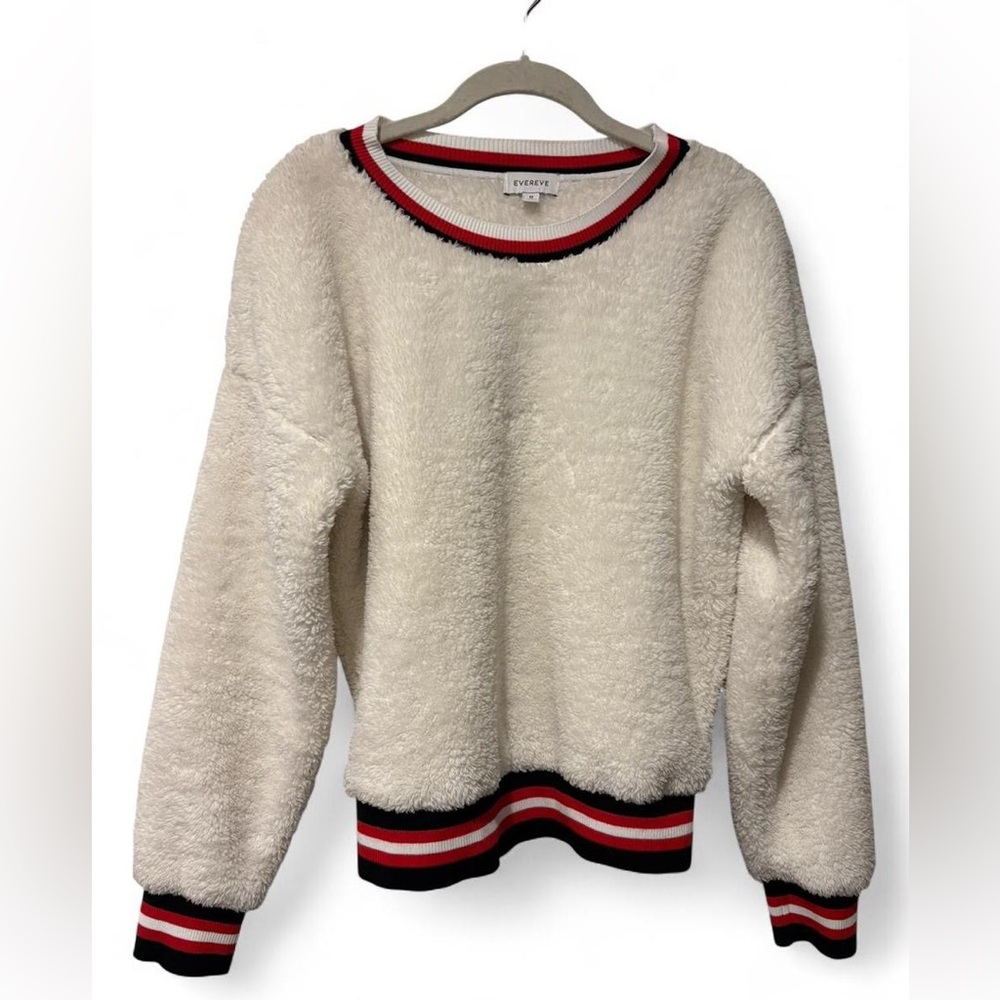 Evereve Womens Top Size Medium Ivory Koda Sherpa Varsity Pullover